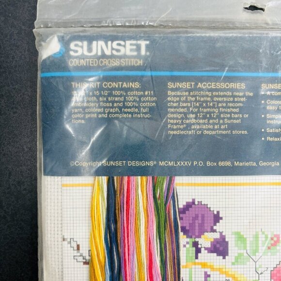 Sunset Garden Flowers Counted Cross Stitch Kit Basket Summer 1986 Vintage 2934 - Picture 4 of 9